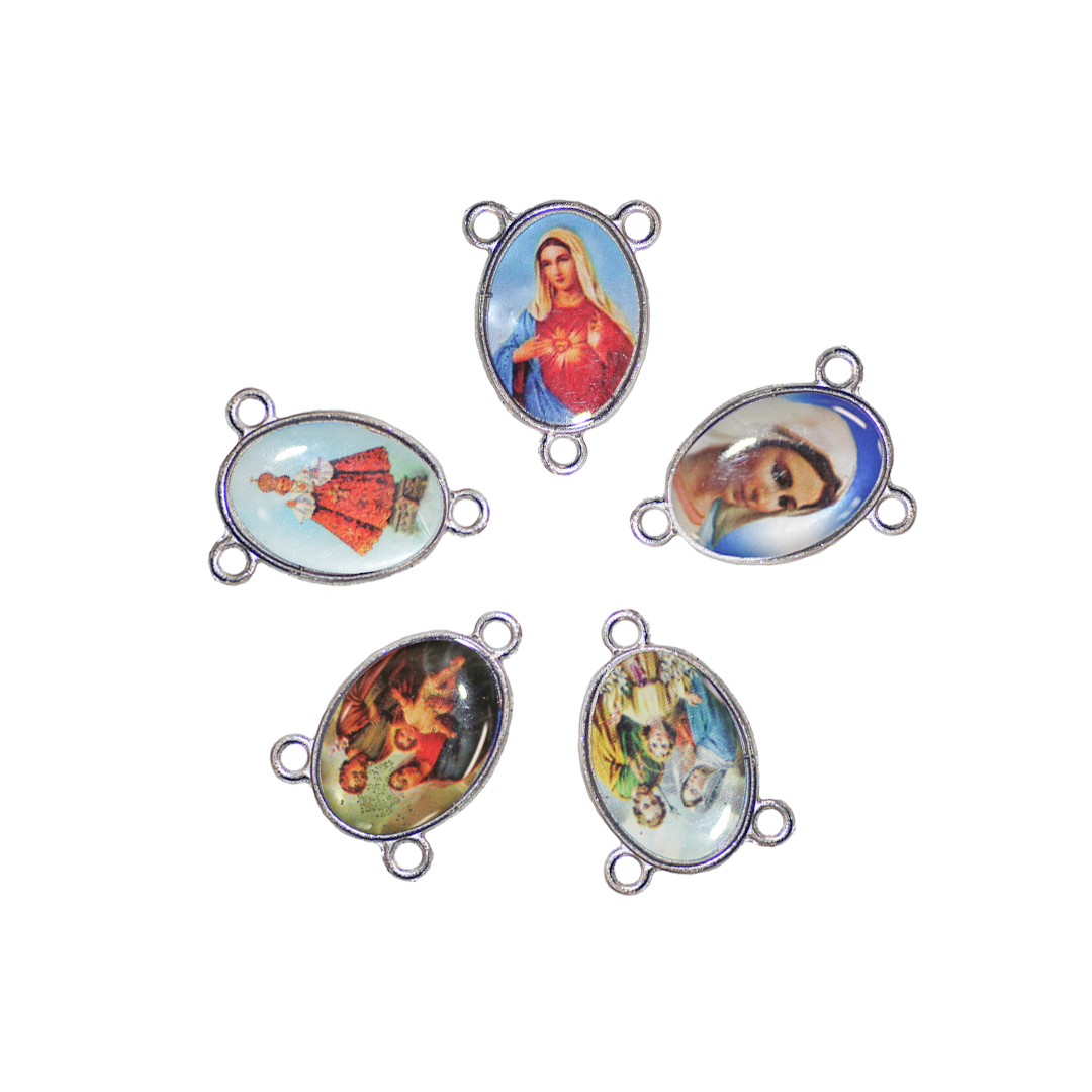 Rosary Centerpiece Connector, Silver, Alloy, 16mm x 12mm x 2.8mm, Sold Per pkg of 8
