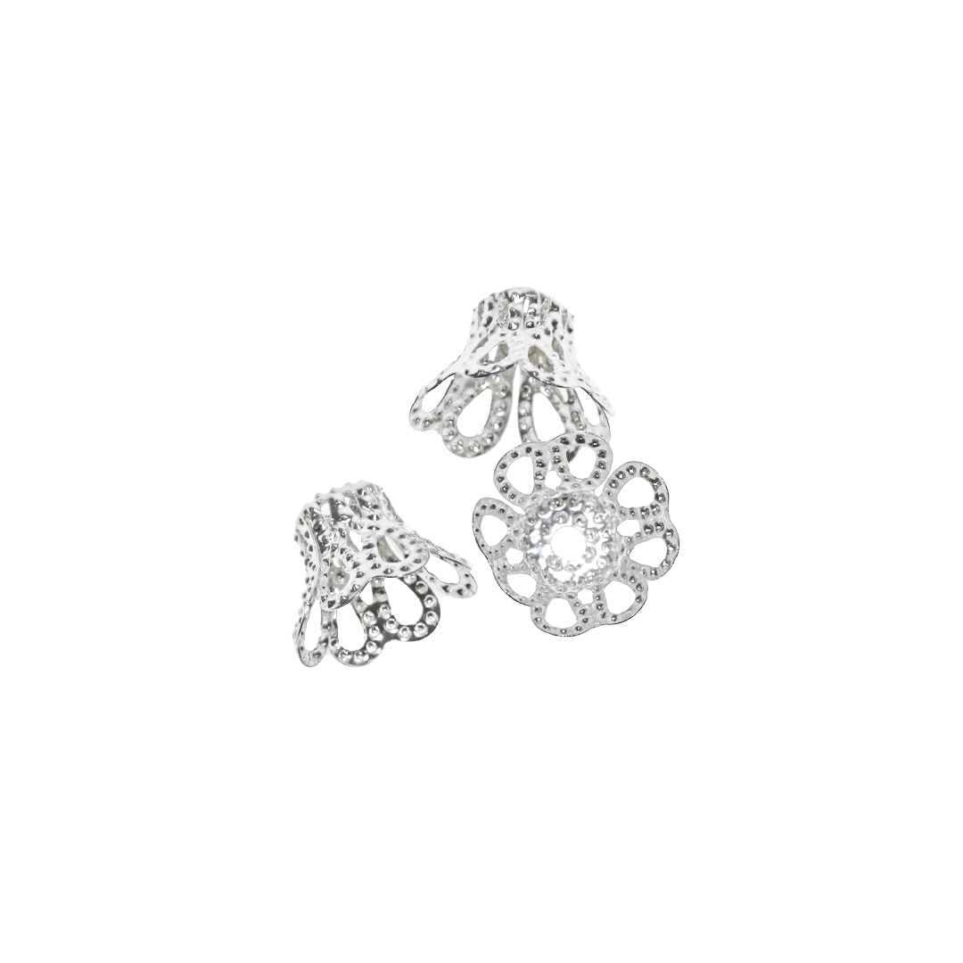 Bead Cap, Ornament Vase, Bright Silver, Alloy, 8mm x 11mm, Sold Per pkg of 24