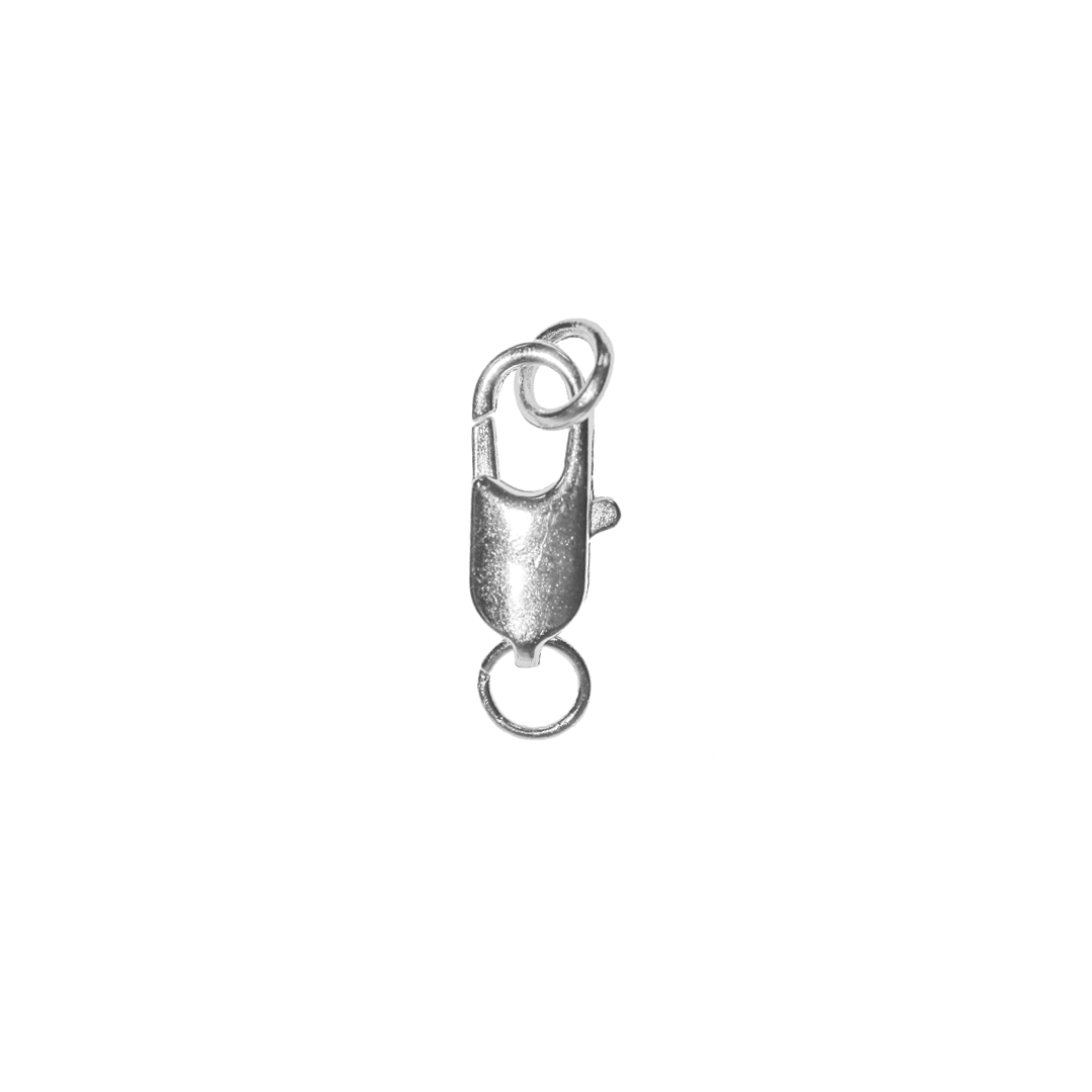 Clasp, Lobster with Jump Ring, Bright Silver, Alloy, 14mm x 5mm, Sold Per pkg of 6