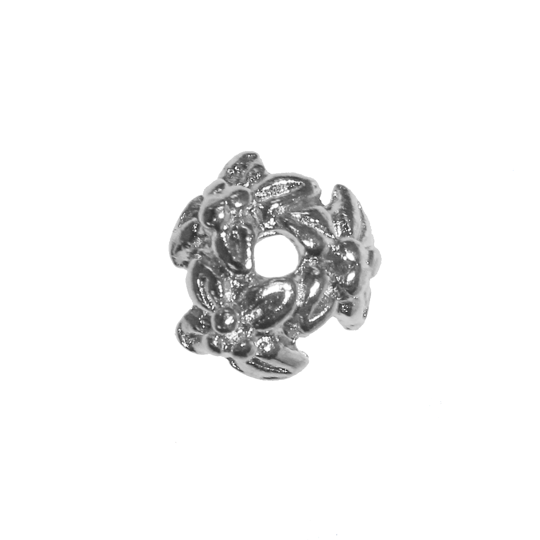 Bead Cap, Flower, Silver, Alloy, 2.5mm x 7mm, Sold Per pkg of 16