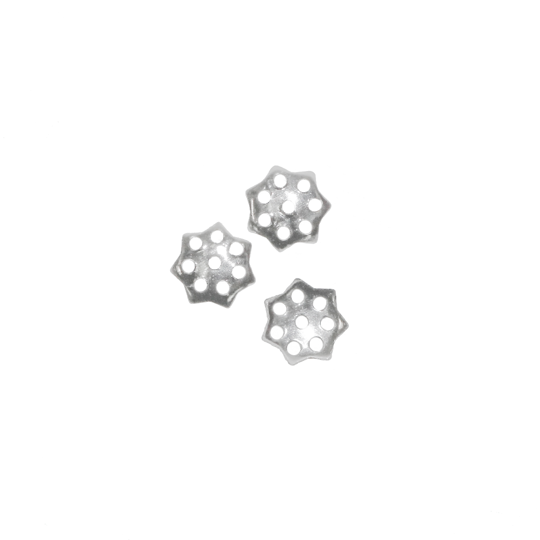 Bead Cap, Tiny Flower, Silver, Alloy, 6mm x 6mm, Sold Per pkg of 70