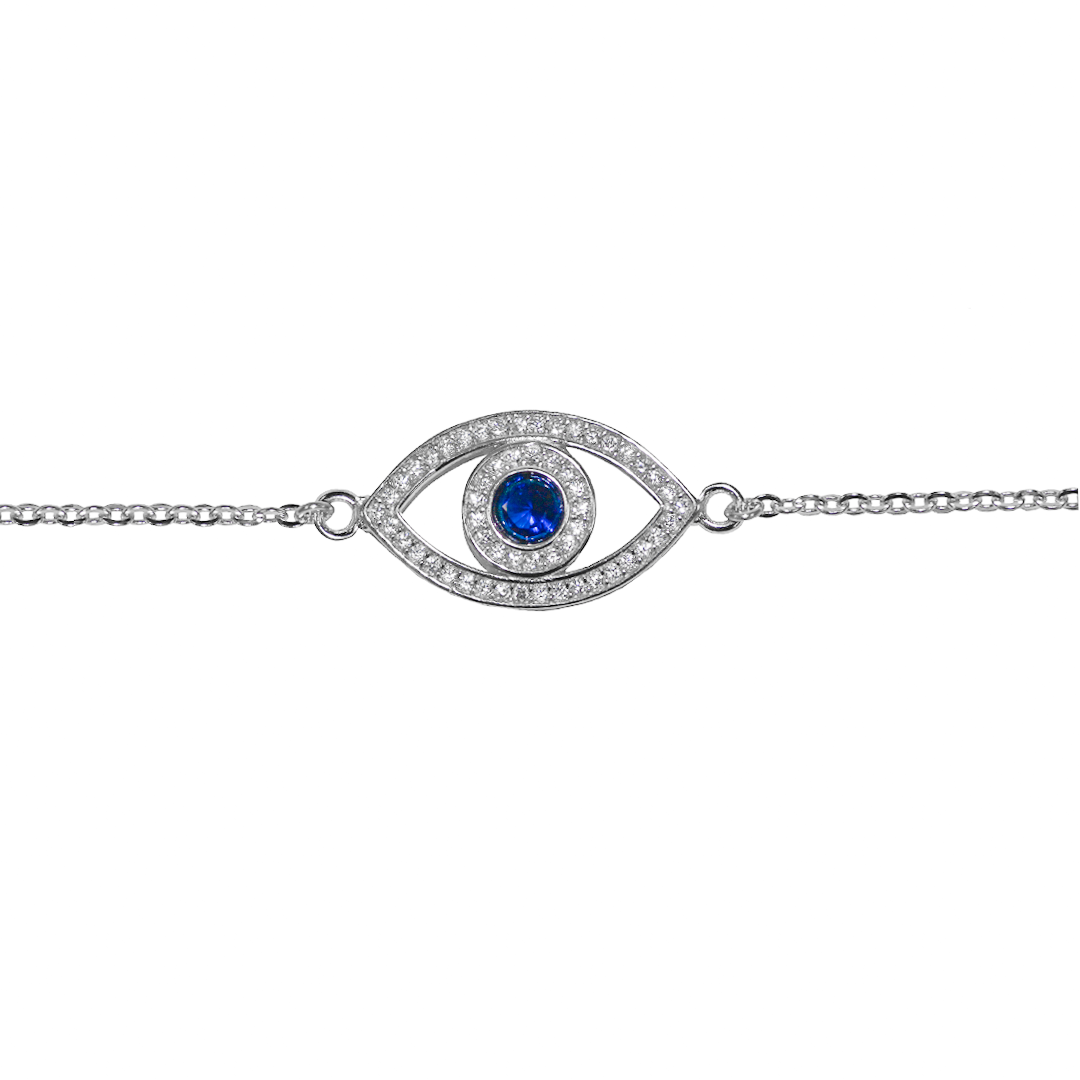 Cable Chain Evil Eye Bracelet, 925 Sterling Silver, 6″ + 2" extension- 1 Pc
