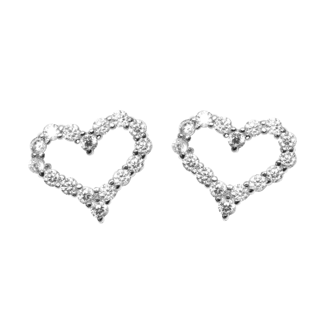 Earrings, Cubic Zirconia Heart Stud, 925 Sterling Silver, 10mm x 9mm, Sold per pkg of 1 pair