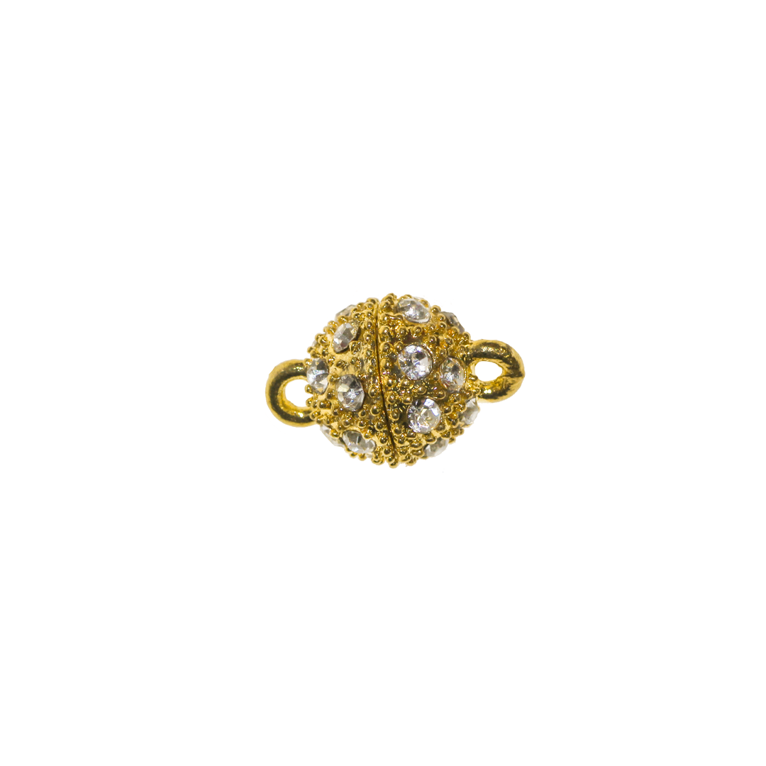 Clasp, Rhinestone Magnetic Sphere Clasp, Gold, Alloy, 15.5mm x 10mm, Sold Per pkg of 1