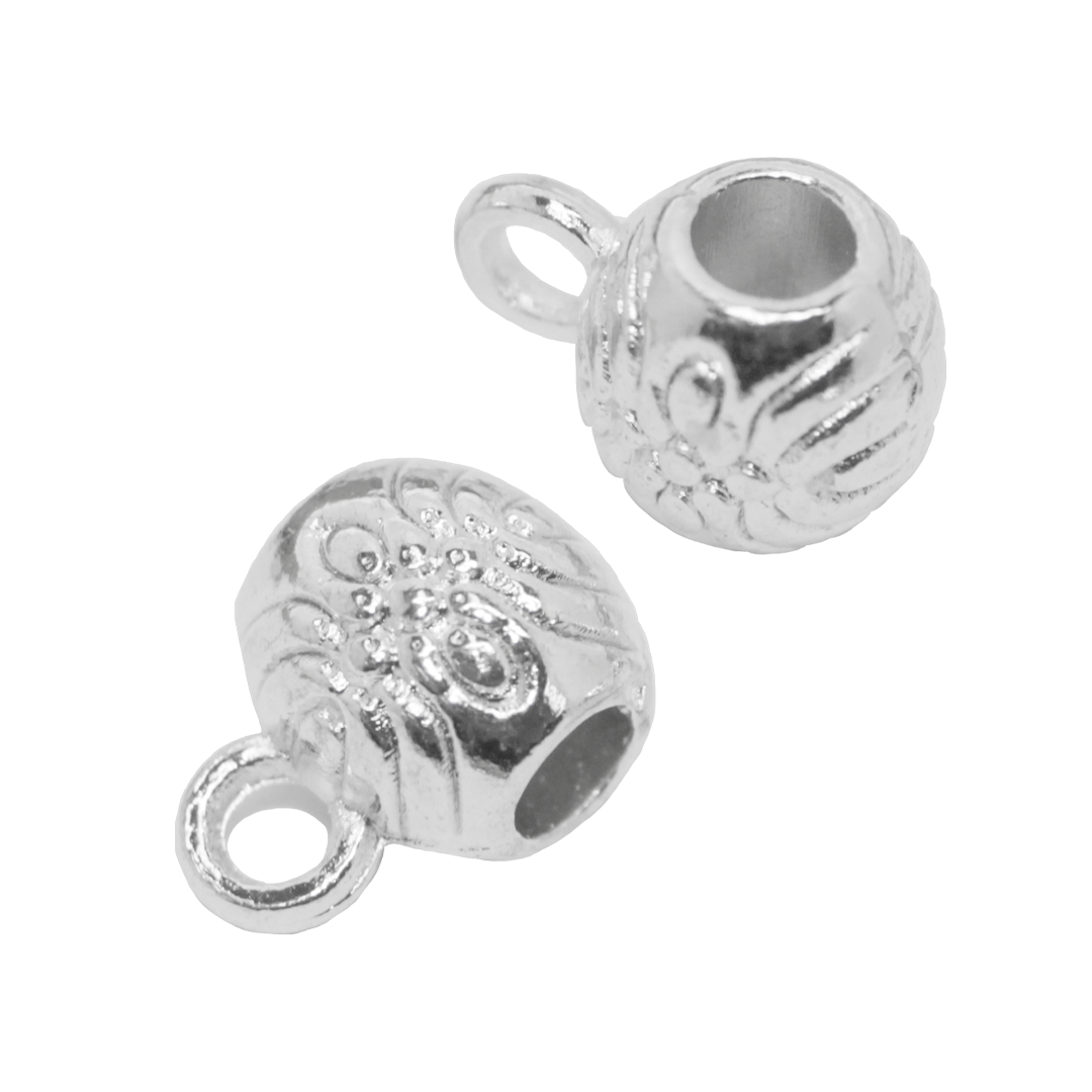 Spacers, Barrel Charm Holder, Bright Silver, Alloy, 8.5mm x 6mm, Sold Per pkg of 18