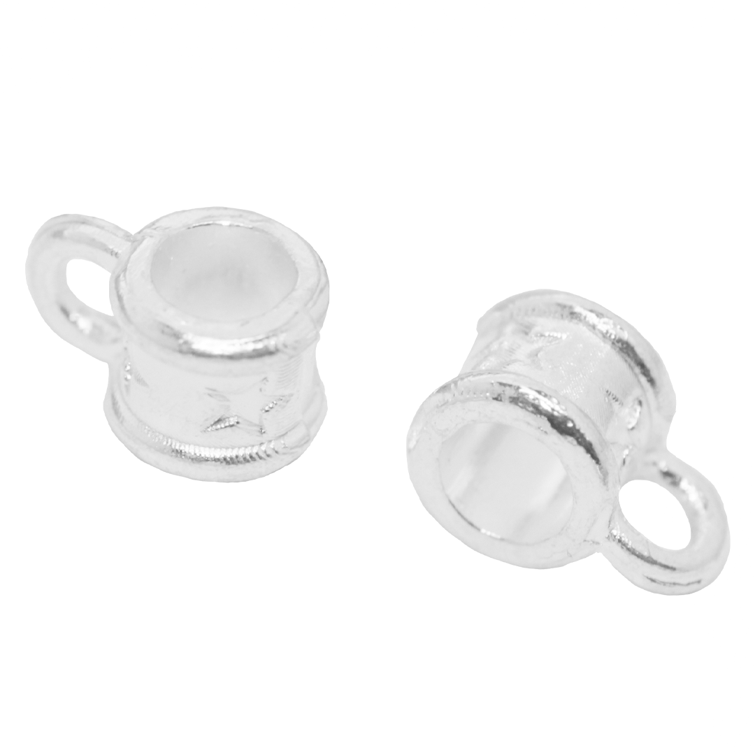 Charm Holder, Star Engraved, Bright Silver, Alloy, 8mm x 5mm, Sold Per pkg of 24