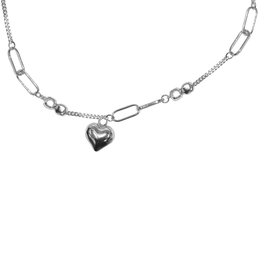 Heart Curb Chain Bracelet, 925 Sterling Silver, 6.5″ + 1.5" extension- 1 Pc