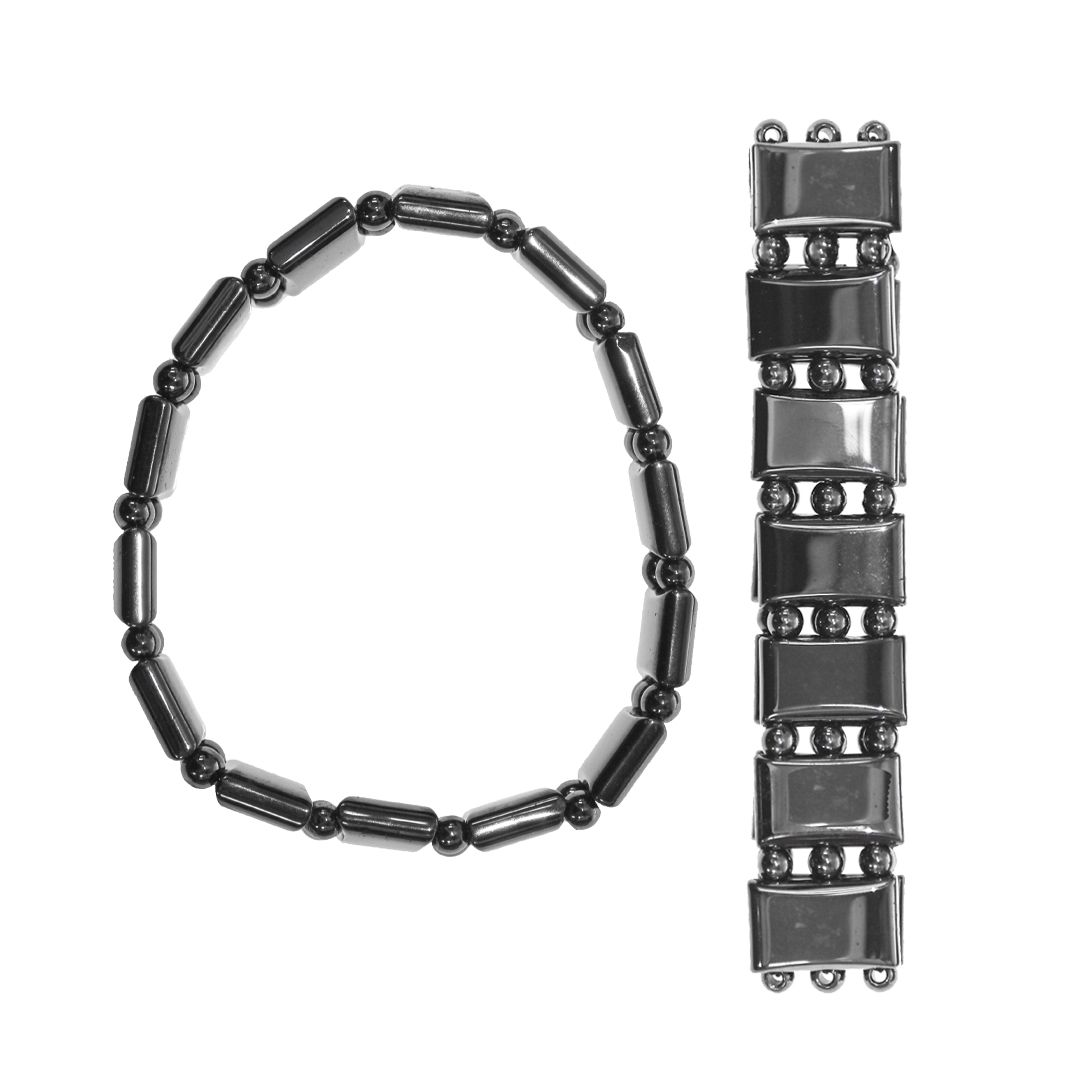 Hematite Stretchy Rectangle and Ball Bracelet, 17mm x 11mm, Semi-Precious Stone, 1 pc