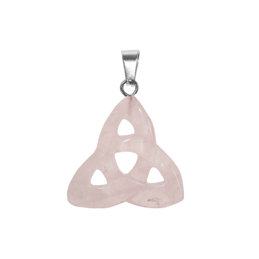 Rose Quartz Pendant, Celtic Trinity, Semi-Precious Stone, 33mm x 35mm, Sold Per pkg of 1