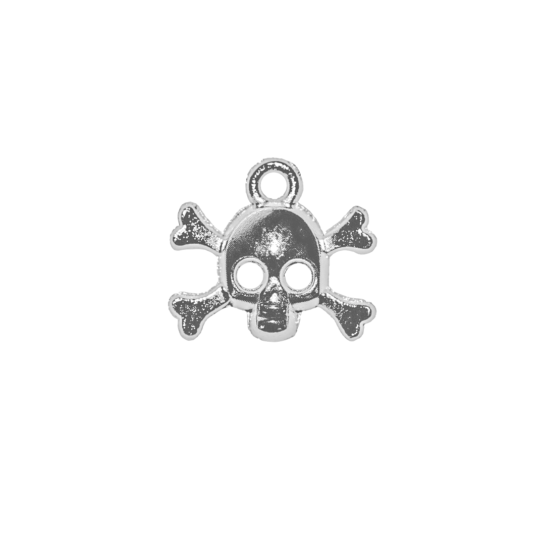 Charms, Cross Bone Skull, Bright Silver, Alloy, 13mm x 14.5mm x 4mm, Sold Per pkg of 10
