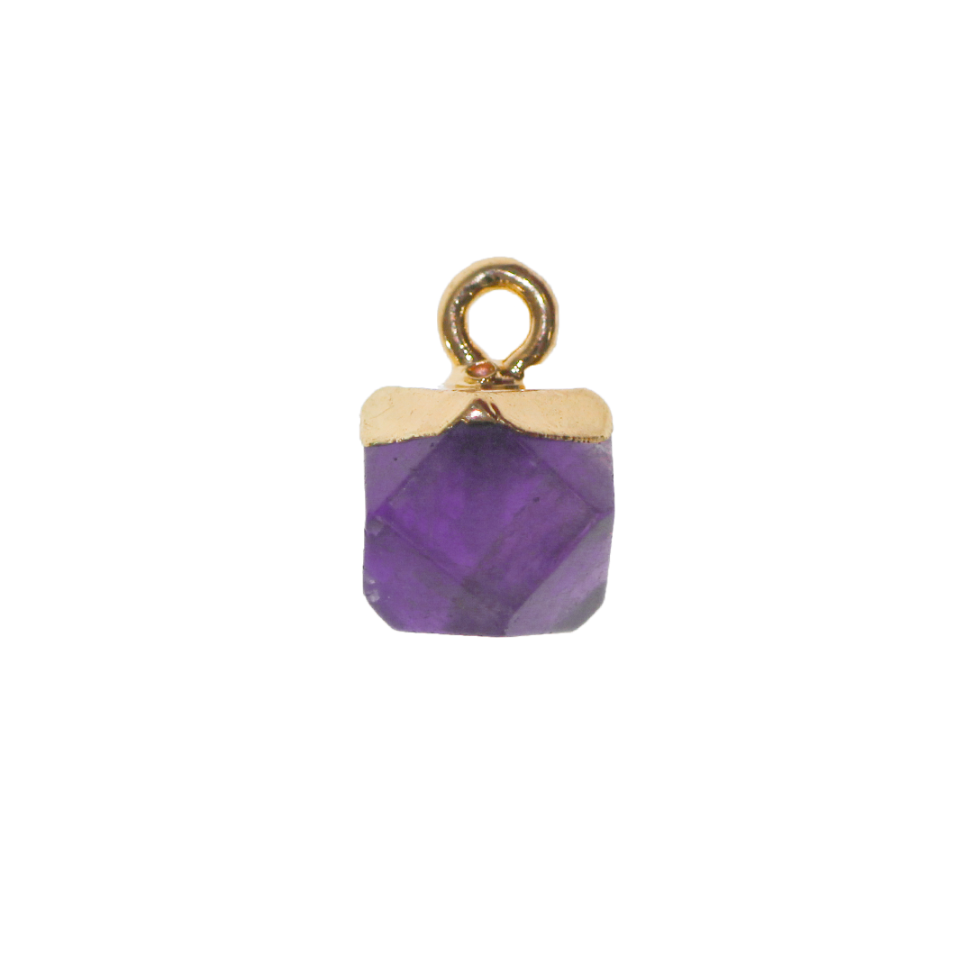 Charm, Amethyst, Faceted, Semi-Precious Stones, Gold, Alloy, 12mm x 8mm, Sold Per pkg of 1