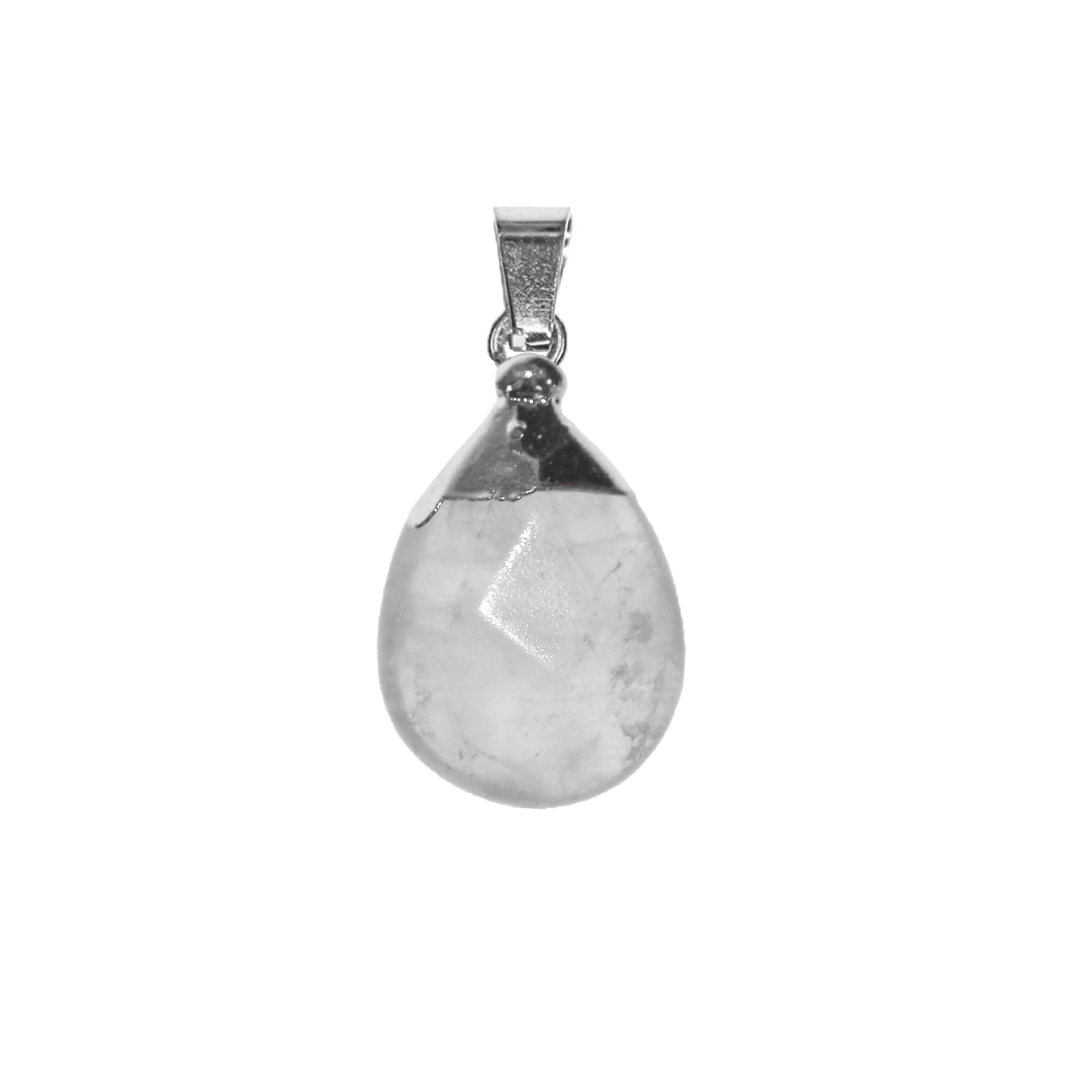 Charm, Rose Quartz, Teardrop, Semi-Precious Stones, Bright Silver, Alloy, 18mm x 10mm, Sold Per pkg of 1