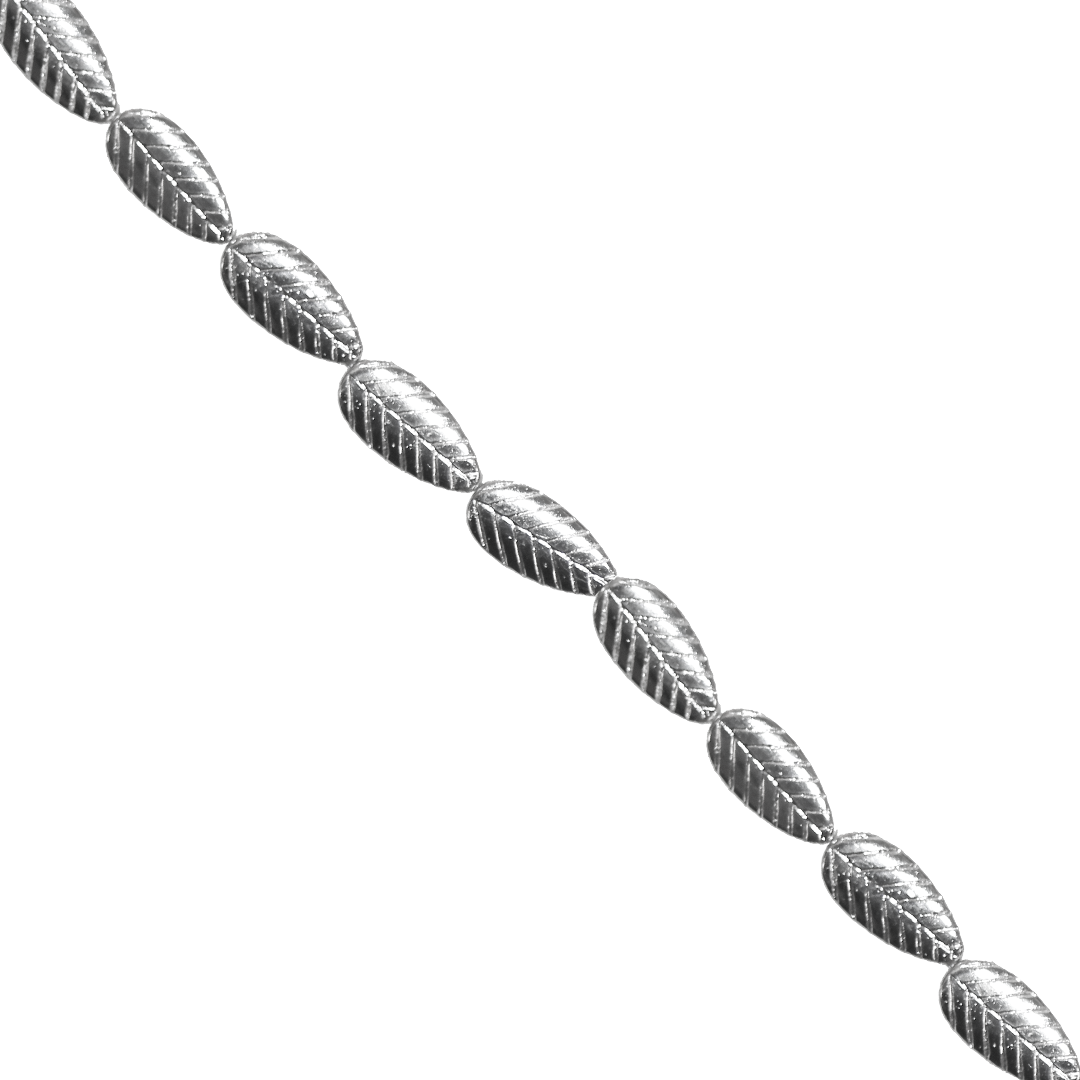 Hematite, Leaf, Bright Silver, Plated, Semi-Precious Stone, 8mm x 4mm, Approx 48 pcs per strand
