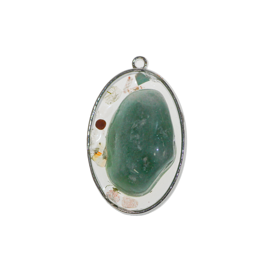 Orgonite Stone Pendant, Green Aventurine, Oval, 36.5mm x 23mm, Sold Per pkg of 1