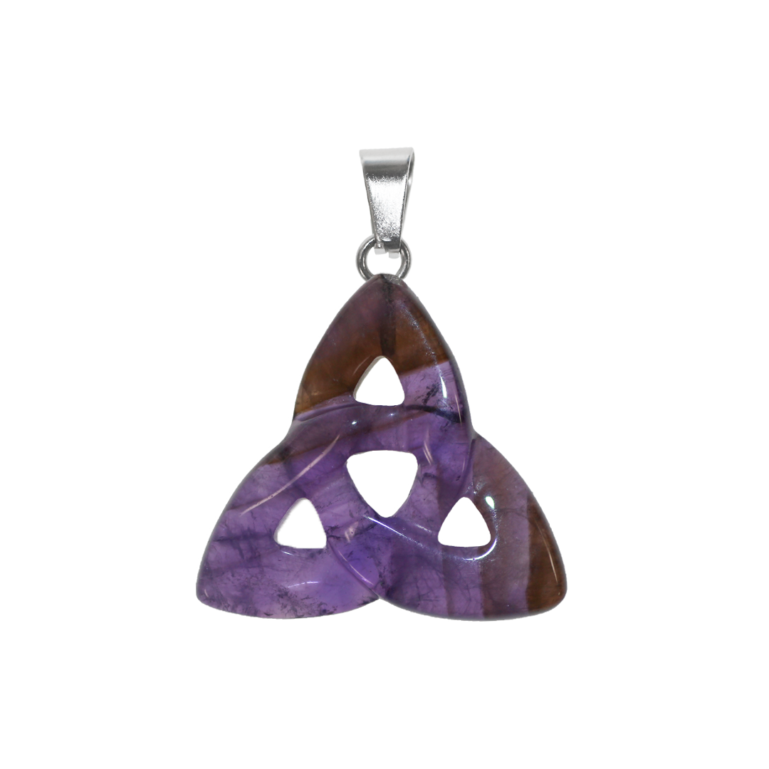 Amethyst Pendant, Celtic Trinity, Semi-Precious Stone, 35mm x 38.5mm, Sold Per pkg of 1