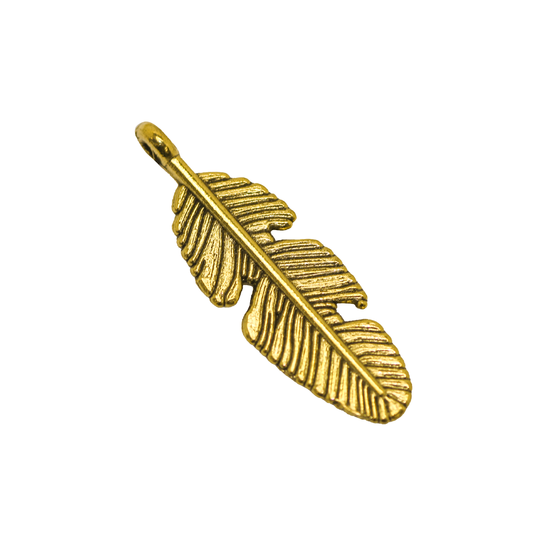 Pendant, Feather, Antique Gold, Alloy, 28mm x 9mm x 1.2mm, Sold Per pkg of 14