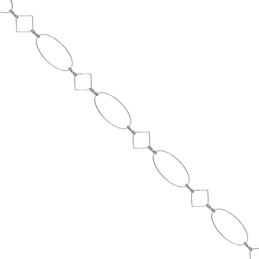 Chain, Oval Diamond Link Chain, Silver, Alloy, 30mm-14mm - Sold per Meter