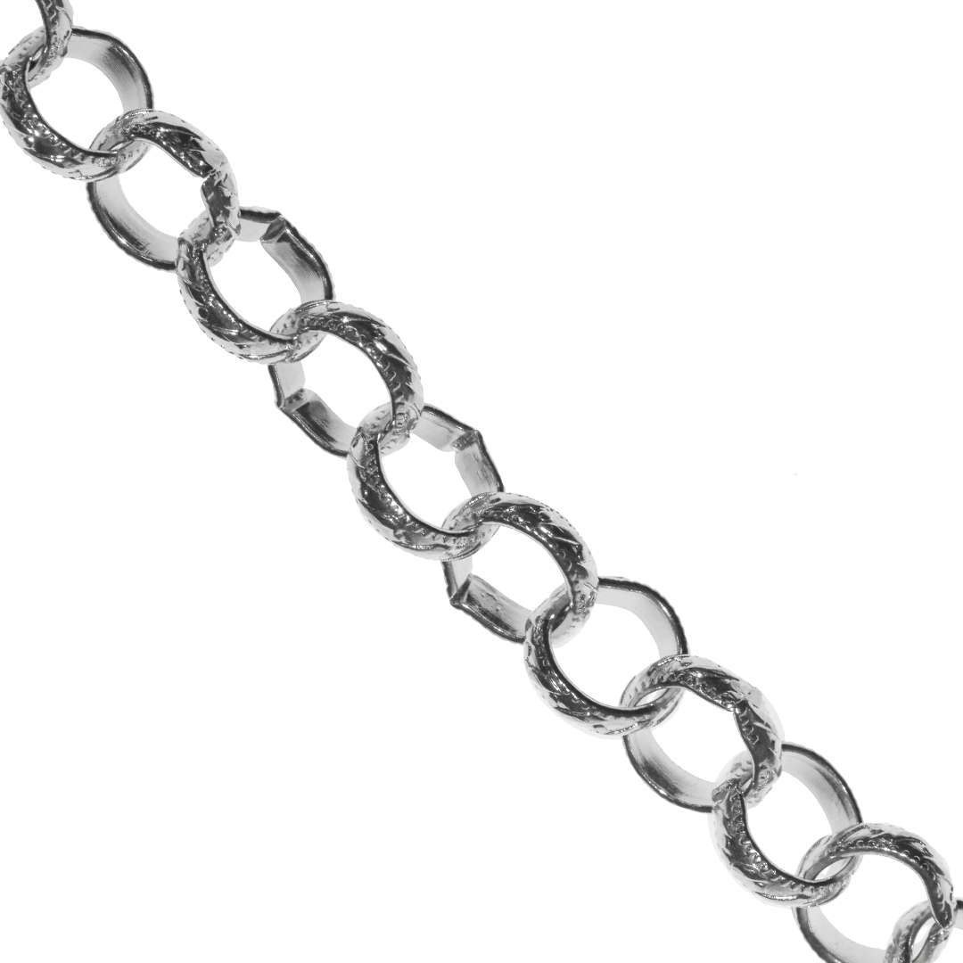 Chains, Textured Cable Chain, Bright Silver, Alloy, 12mm x 12mm x 9mm loop, Sold per meter