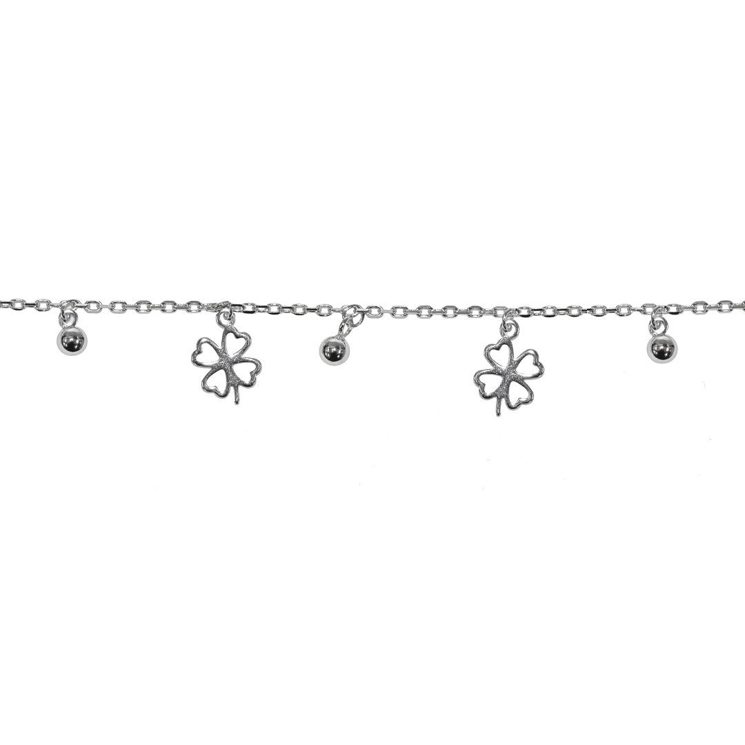 Cable Chain Clover Leaf Charm Bracelet, 925 Sterling Silver, 8"+ 1.5" extension, 1 Pc