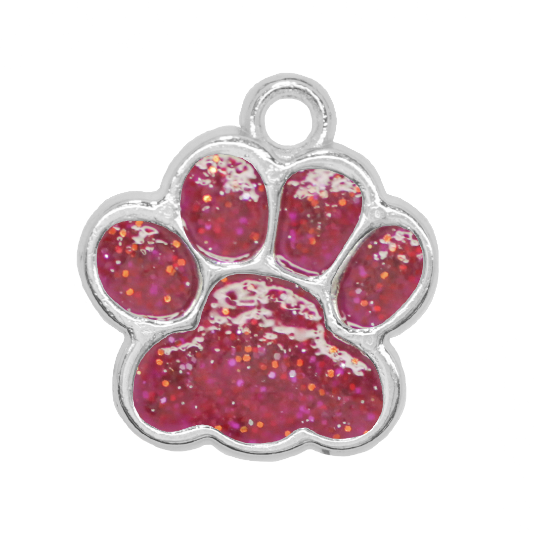 Charm, Glitter Paw, Enameled, Alloy, 17mm x 16mm x 1.2mm, Sold Per pkg of 10, Available in Multiple Colours