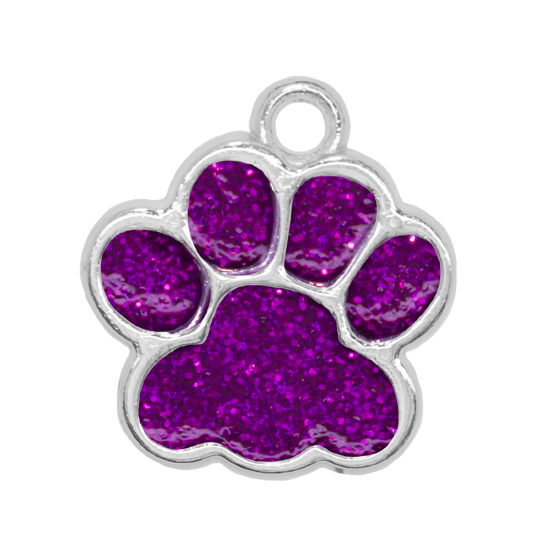 Charm, Glitter Paw, Enameled, Alloy, 17mm x 16mm x 1.2mm, Sold Per pkg of 10, Available in Multiple Colours
