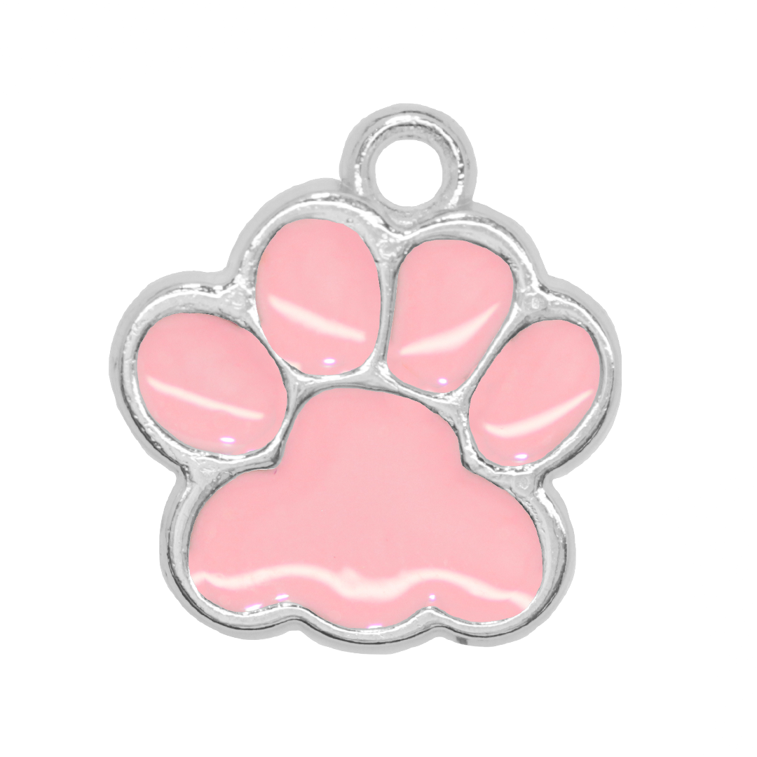 Charm, Paw, Enameled, Pink, Alloy, 17mm x 16mm x 1.2mm, Sold Per pkg of 10
