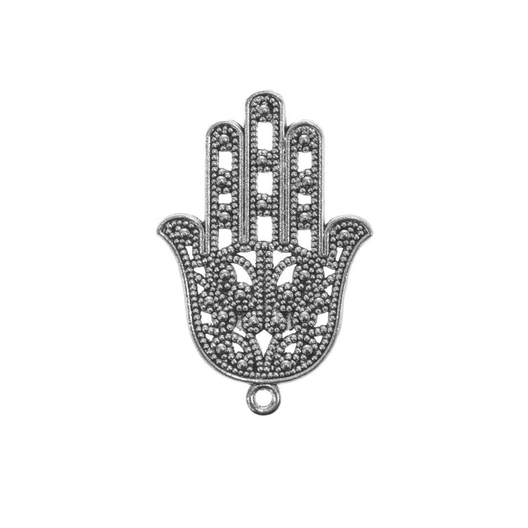 Pendants, Hamsa Hand, Silver, Alloy, 42mm x 28mm x 2.5mm, Sold Per pkg of 4