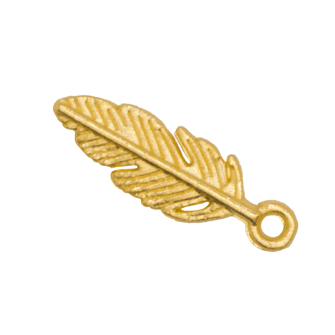 Charms, Feather, Gold, Alloy, 15mm x 5mm x 1.5mm, Sold Per pkg of 30