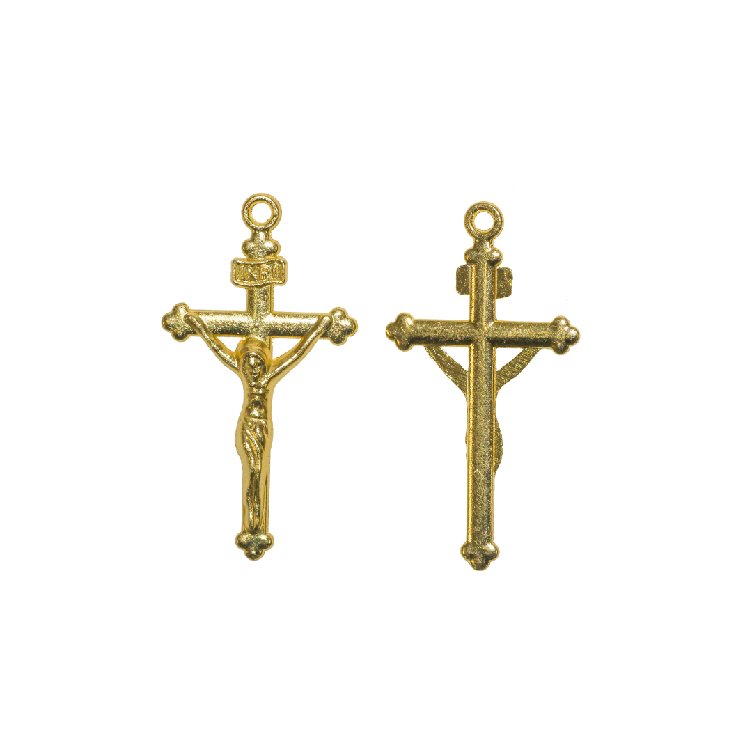 Pendant, Crucifix Cross, Gold, Alloy, 37.5mm x 20mm, Sold Per pkg of 10