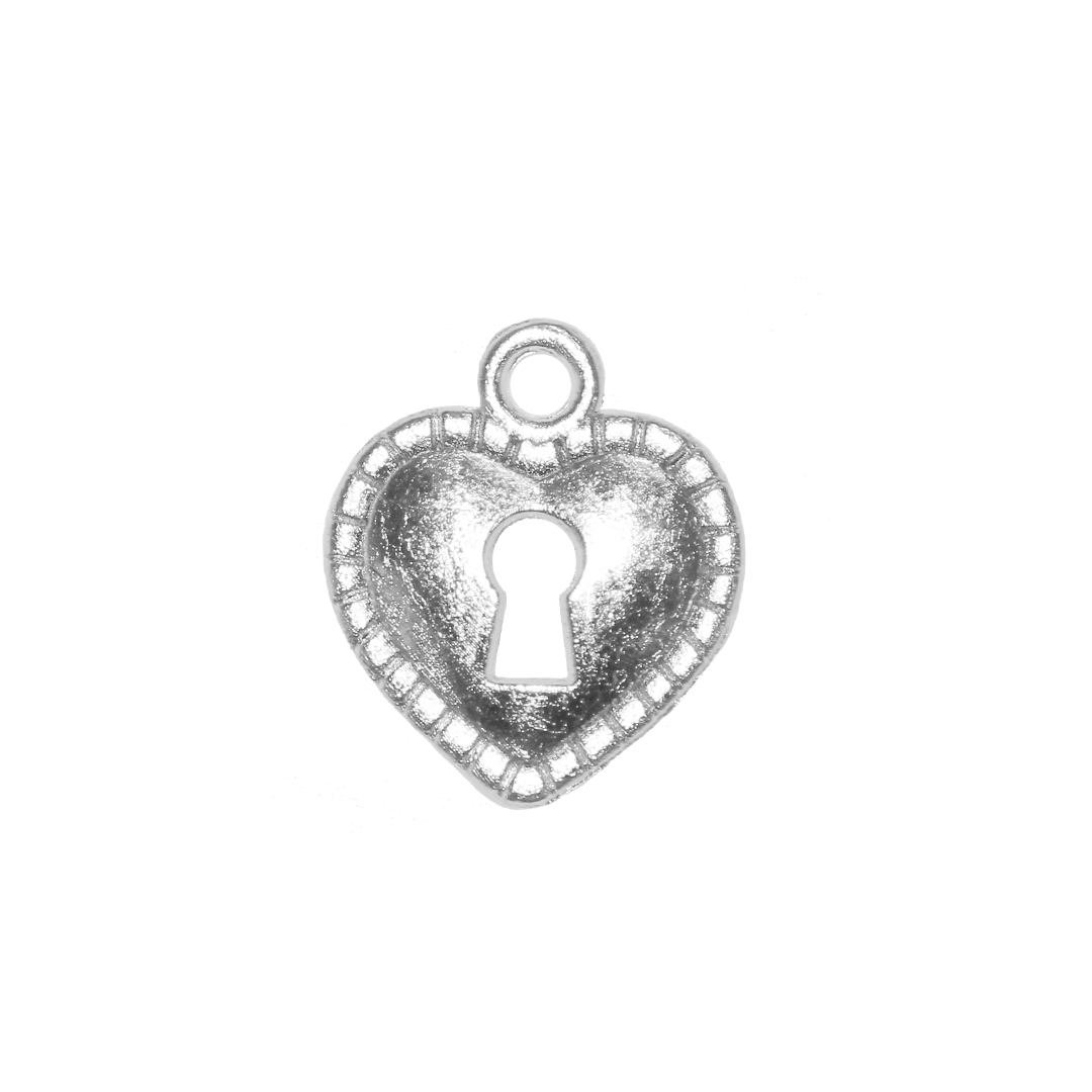 Charms, Heart Lock, Bright Silver, Alloy, 16mm x 14mm x 2mm, Sold Per pkg of 12