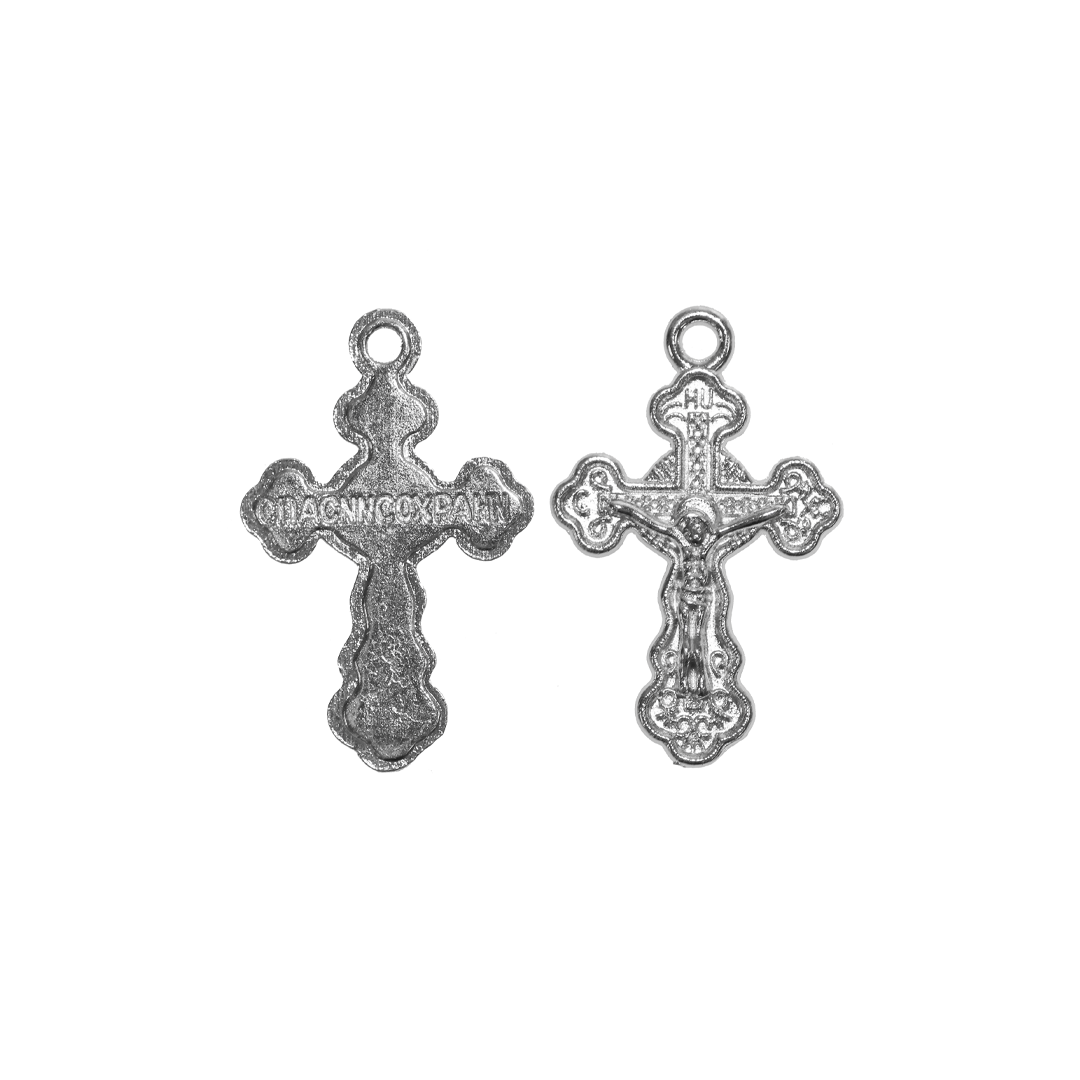 Pendant, Crucifix Cross, Silver, Alloy, 30mm x 19mm x 2mm, Sold Per pkg 10