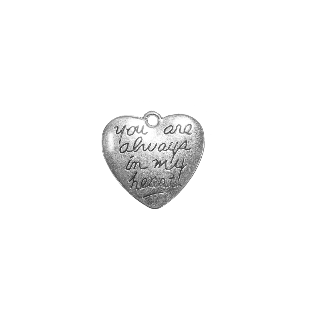Pendants, You are always in my heart, Silver, Alloy, 20mm x 21mm x 1.8mm, Sold Per pkg of 6