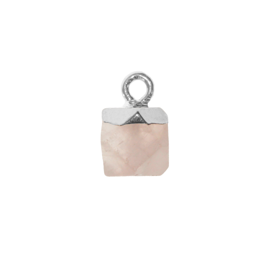 Charm, Rose Quartz, Faceted, Semi-Precious Stones, Bright Silver, Alloy, 12mm x 8mm, Sold Per pkg of 1