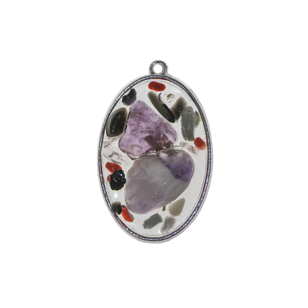 Orgonite Stone Pendant, Amethyst, Oval, 36.5mm x 23mm, Sold Per pkg of 1