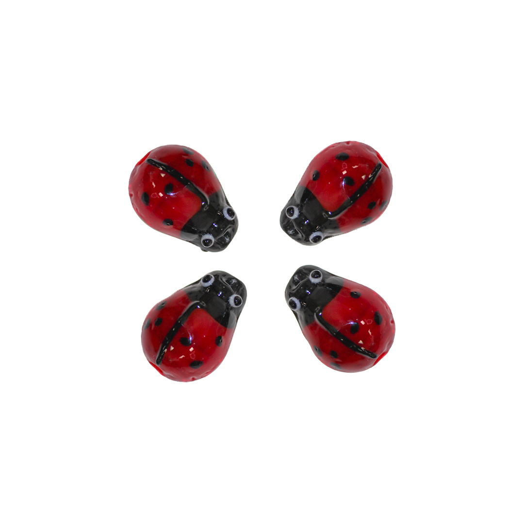 Glass Beads, Ladybug, 20mm x 15mm, Sold Per pkg of 4, Available in Multiple Colours