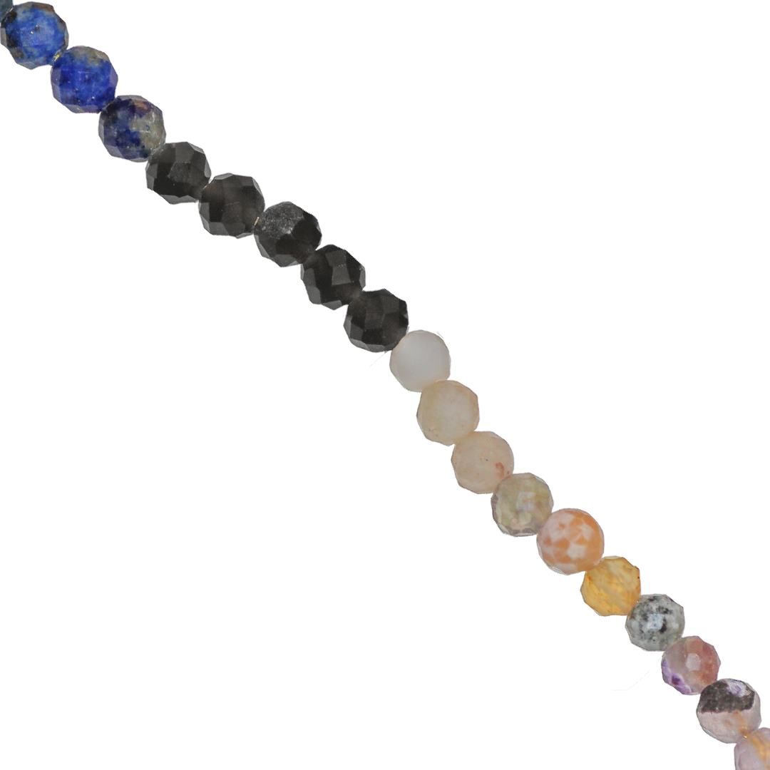 Mixed Gemstones Beads, Faceted, Round, Semi-Precious Stones, 3-3.5mm, Approx 120 pcs per strand