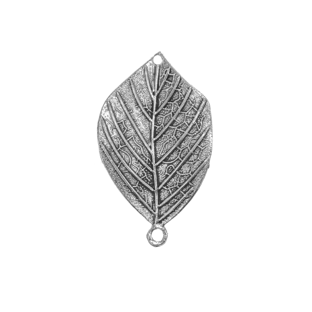 Pendants, Leaf, Silver, Alloy, 33mm x 19.5mm x 1mm, Sold Per pkg of 10