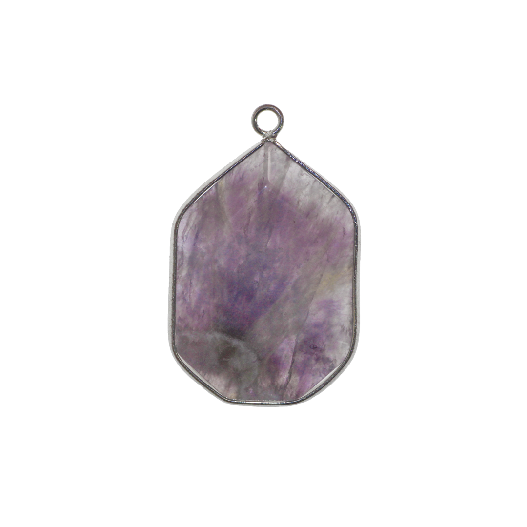 Pendant, Amethyst, Heptagon, Faceted, Semi-Precious Stones, Silver, Alloy, 35.5mm x 22.5mm, Sold Per pkg of 1