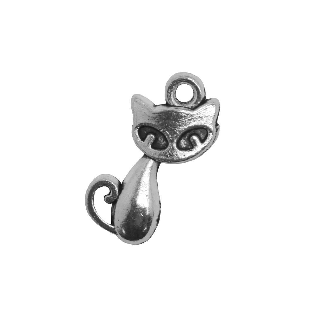 Charms, Siamese Cat, Silver, Alloy, 17mm , 1.5mm hole , Sold Per pkg Of 20