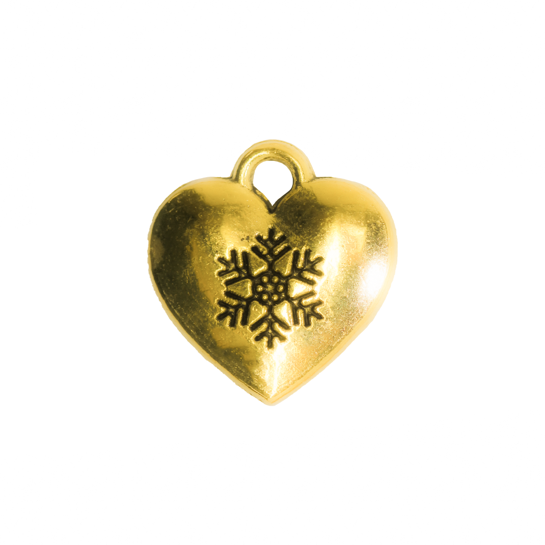 Charms, Heart with Engraved Snowflake, Gold, Alloy, 12.5mm x 2mm, Sold Per pkg of 15