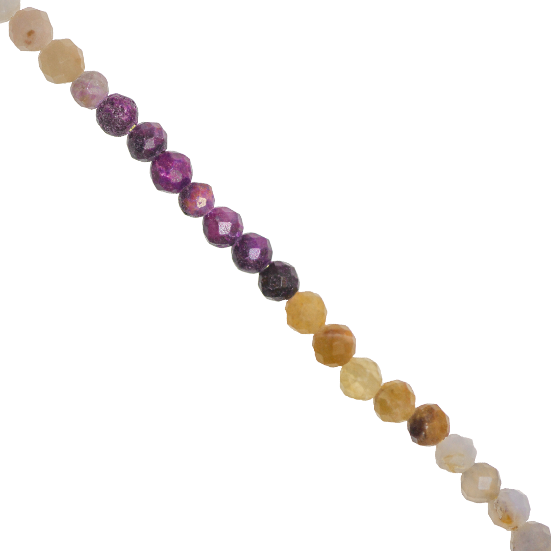 Mixed Gemstones Beads, Faceted, Round, Semi-Precious Stones, 3-3.5mm, Approx 120 pcs per strand