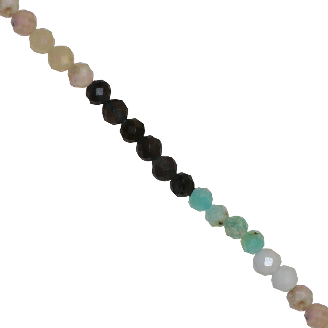 Mixed Gemstones Beads, Faceted, Round, Semi-Precious Stones, 3-3.5mm, Approx 120 pcs per strand