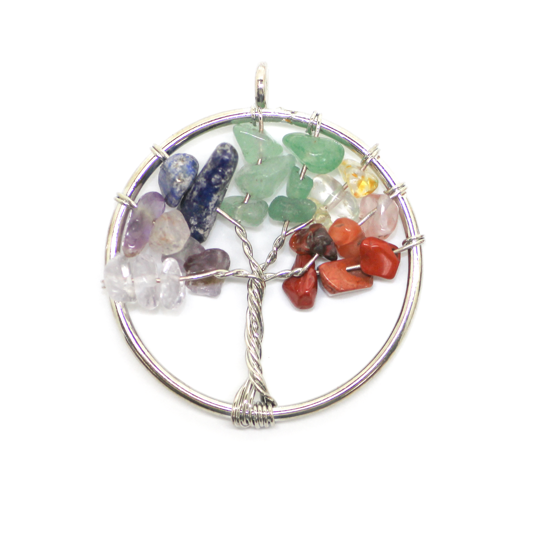 Pendant, Tree of Life, Silver, Alloy, 34mm x 30mm, Sold Per pkg of 1, Available in Multiple Gemstones