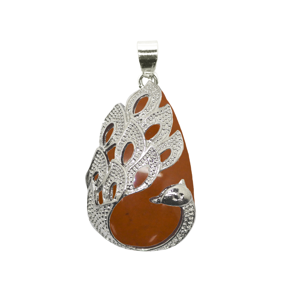 Gemstone Pendant, Peacock, Silver, Alloy, 32.5mm x 19mm x 9.5mm, Available in Multiple Gemstones, 1 pc