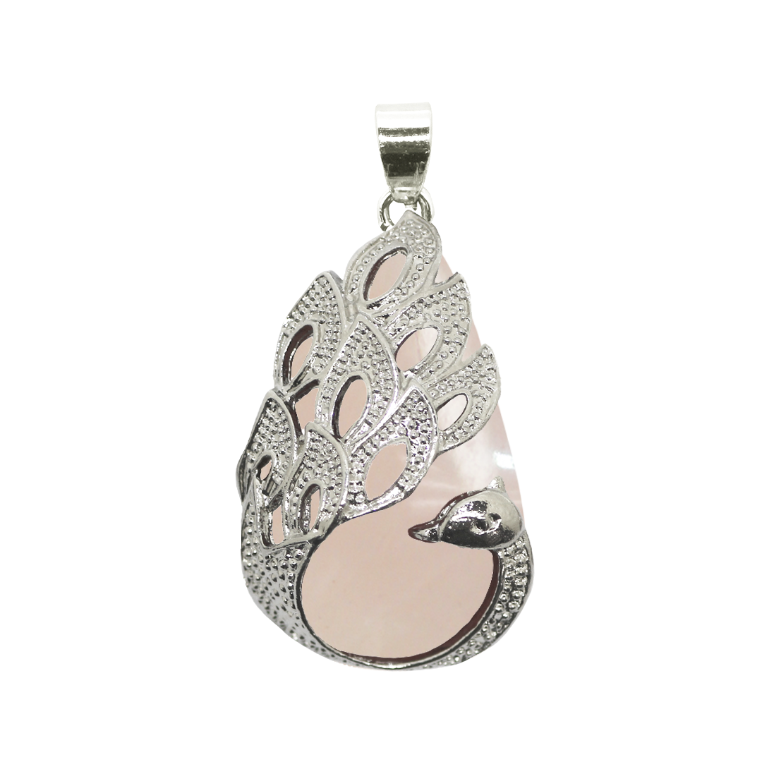 Gemstone Pendant, Peacock, Silver, Alloy, 32.5mm x 19mm x 9.5mm, Available in Multiple Gemstones, 1 pc