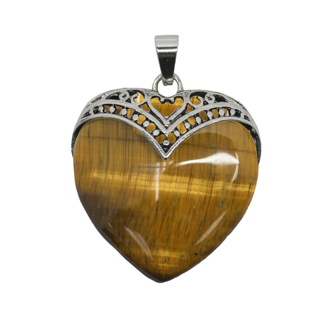 Gemstone Pendant, Heart, Silver, Alloy, 33mm x 31mm x 9.5mm, Available in Multiple Gemstones, 1 pc