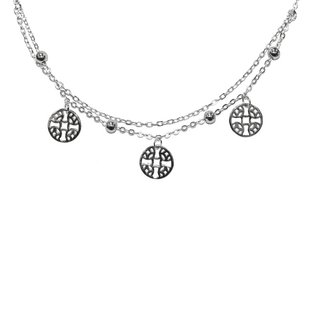 Double Cable Chain Charm Bracelet, 925 Sterling Silver, 7.5″ + 1" extension- 1 Pc