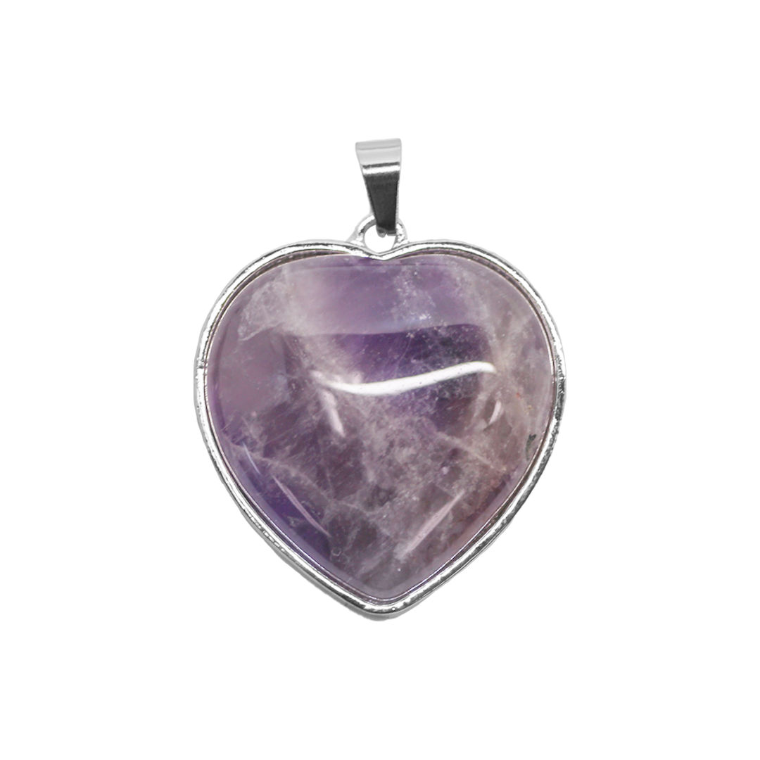 Amethyst Pendant, Heart, 35.5mm x 32.5mm, 1 pc