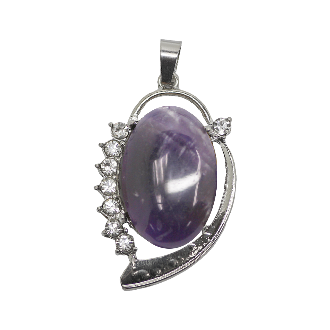 Gemstone Pendant, Oval, Silver, Alloy, 40.5mm x 26mm x 9mm, Available in Multiple Gemstones, 1 pc