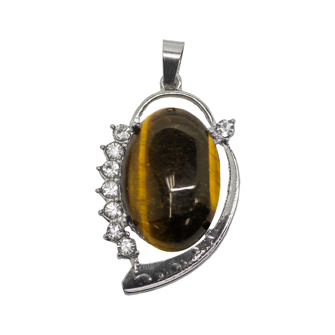 Gemstone Pendant, Oval, Silver, Alloy, 40.5mm x 26mm x 9mm, Available in Multiple Gemstones, 1 pc